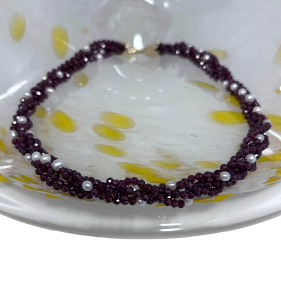 Five Strands Natural Garnet And Gold Plated Necklace - Picture 2 of 5
